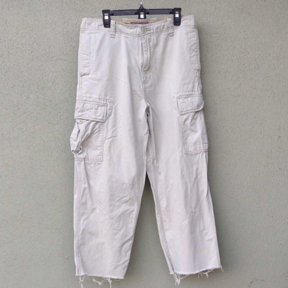 Stained Vintage Old Navy Light Khaki Raw Edge Cargo Pants Men's 34x29